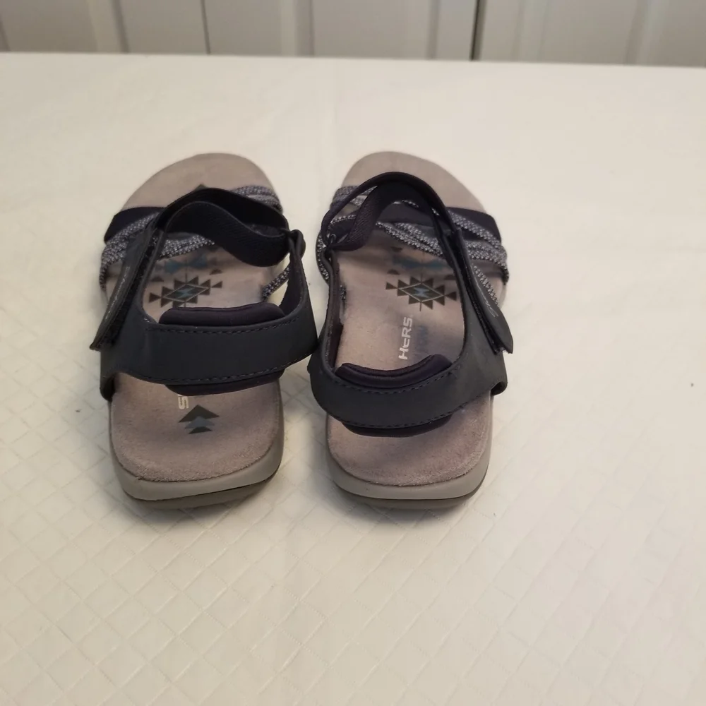 SKECHERS REGGAE Slim Sandals Meadow Grazer Navy Size 6 Memory Foam
